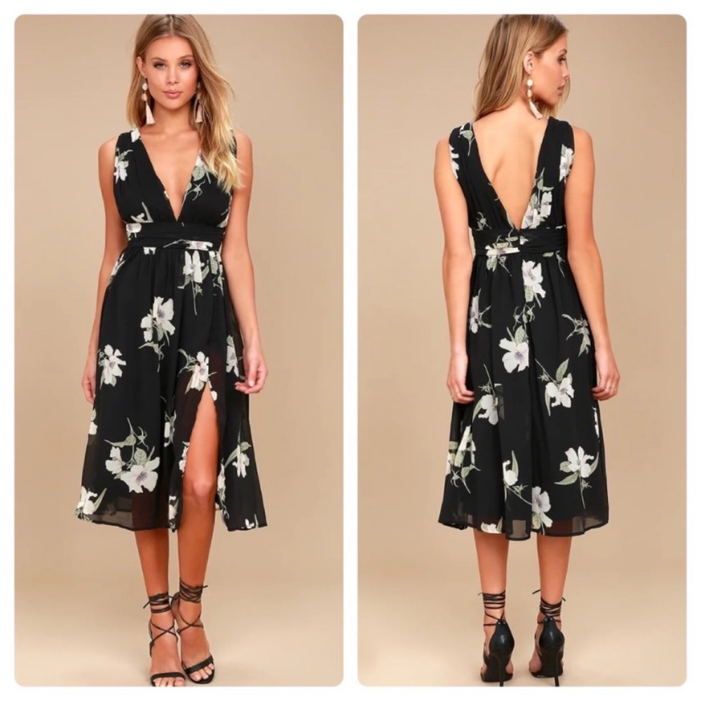 NWT Lulus Queen of Hearts Black Floral Midi Dress Size XL